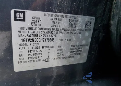 2017 GMC Sierra K1500 Slt из США, поврежденный, VIN 1GTV2NEC0HZ178305